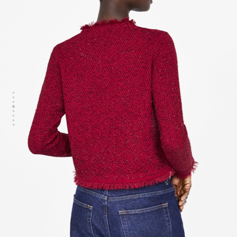 GORGEOUS ZARA NWT Frayed Hem Tweed Like Cardigan - Picture 6 of 8